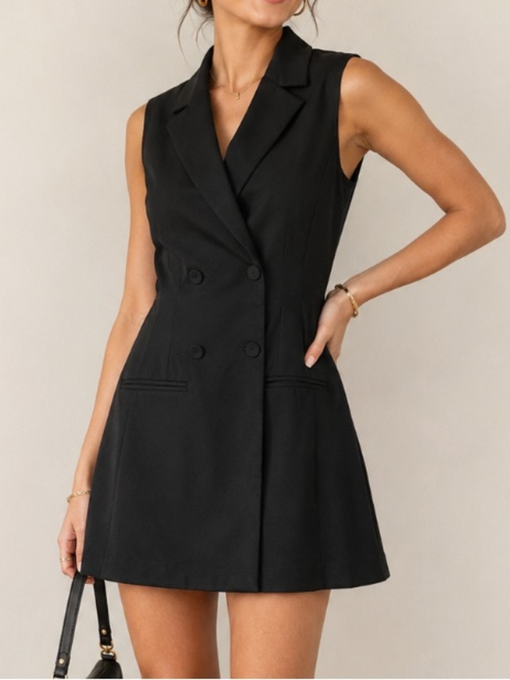 Lovers + Friends Black Sleeveless Blazer Mini Dress Double Breasted Size S